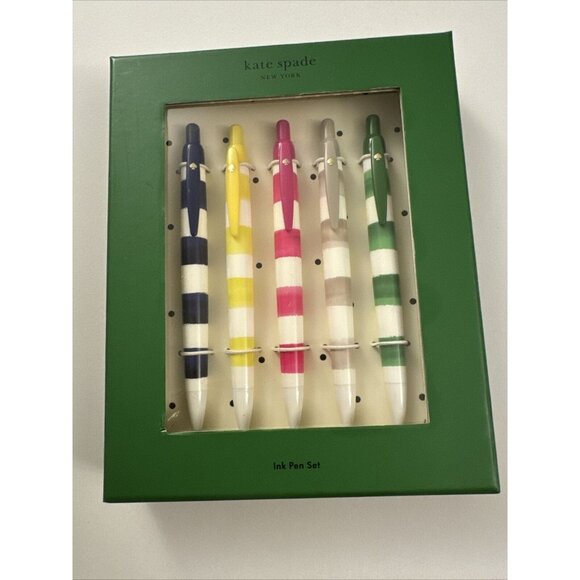 kate spade new york Other - Kate Spade New York Rugby Stripe Pen Set Set of 5 Black Ink Pens New B30